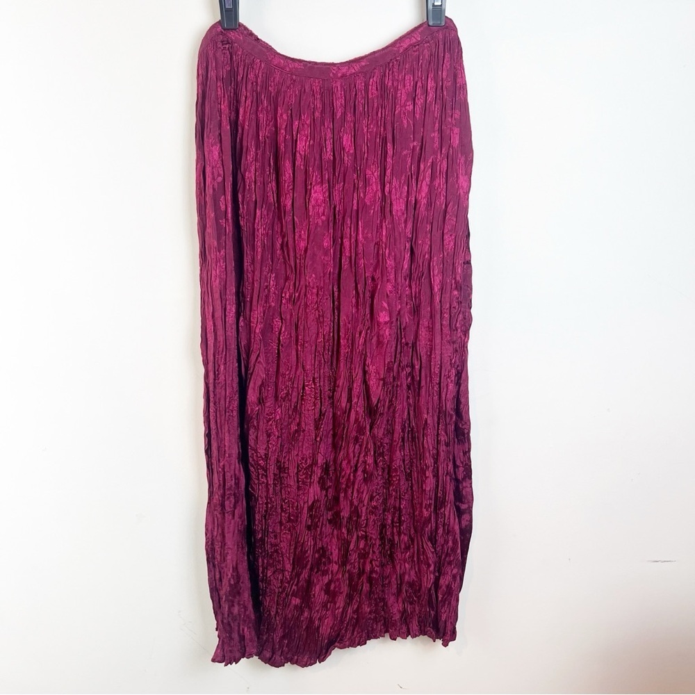 Vintage Burgundy Dark Floral Jacquard Broomstick Skirt Maxi Small Crinkle Gothic - Picture 6 of 10